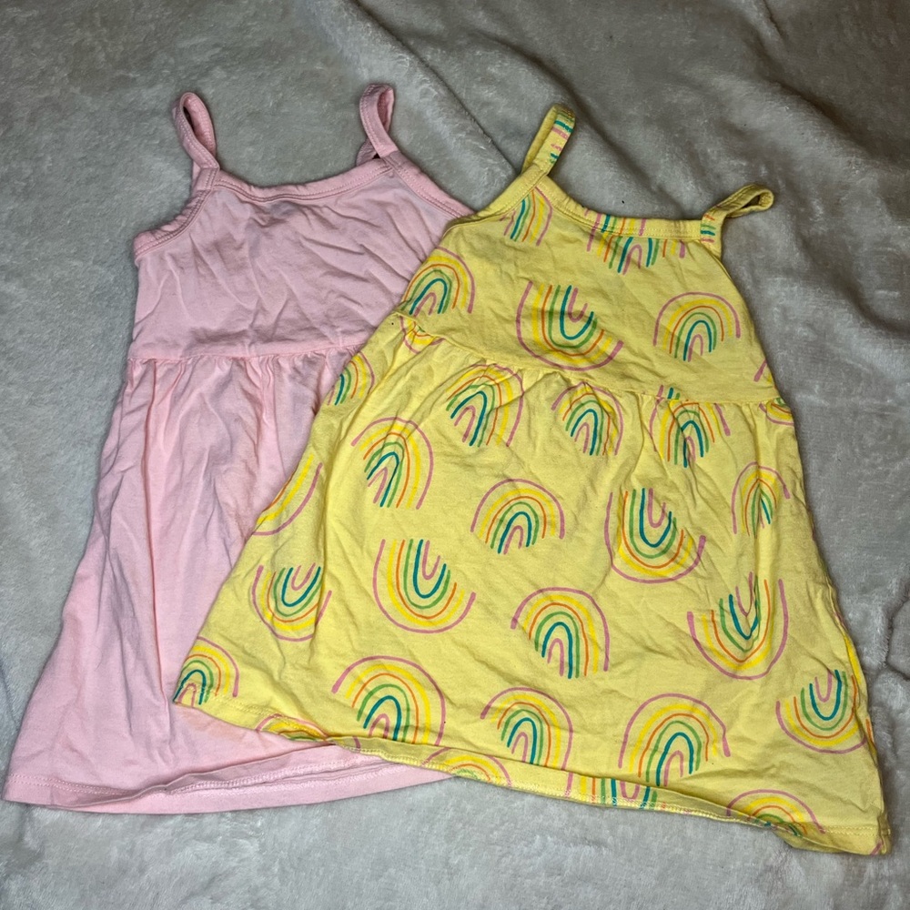 12-18m yellow and pink spaghetti strap dresses